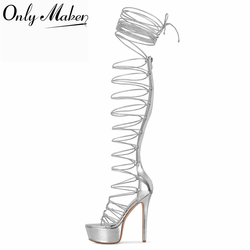 Sandal Strappy Heeled - Onlymaker Sliver Peep Toe Vetersandalen met